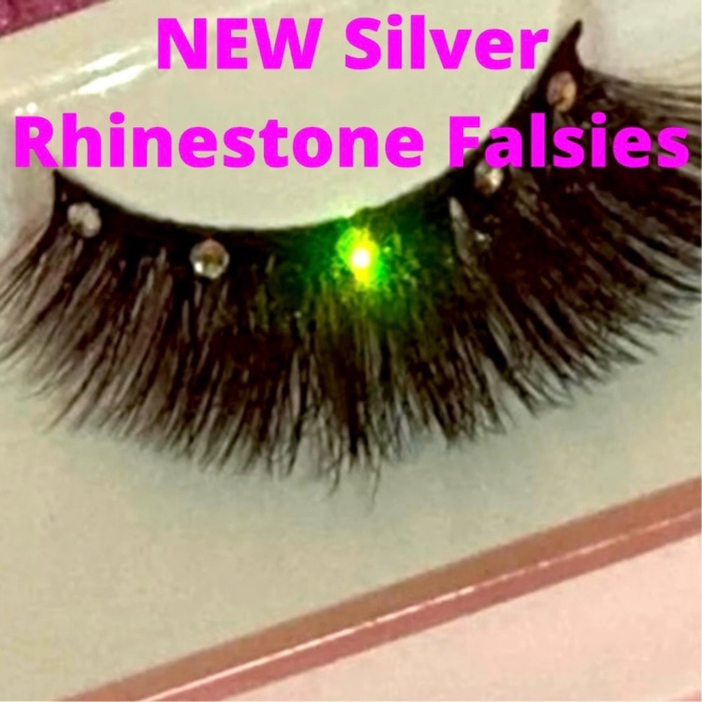 False Eyelashes Y2K Silver Bling Bedazzled Rhinestone Falsies Goth Glam Alt gift